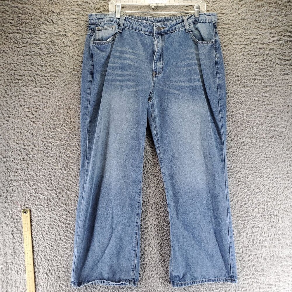 Jeans Womens XXL Blue Relaxed Fit Viscose Blend Pleated Straight Leg
